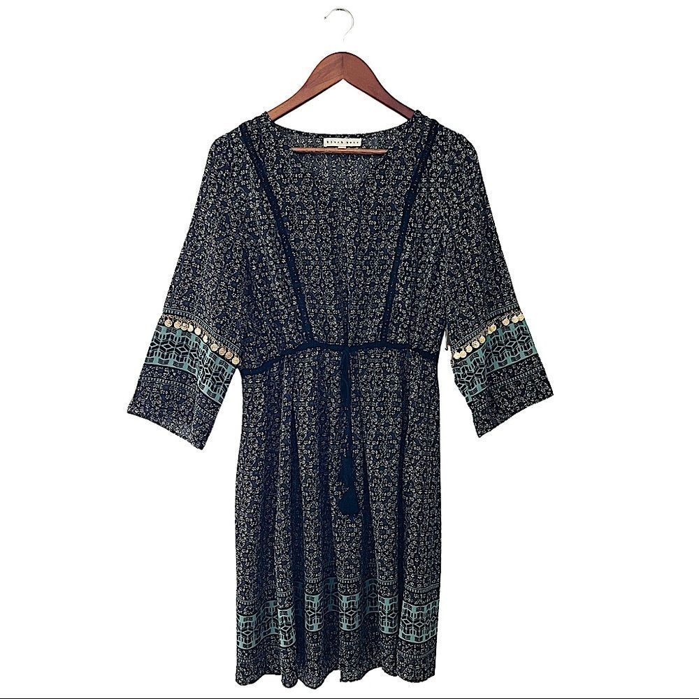 Blush Noir Floral Print Embellished Sleeve Dress